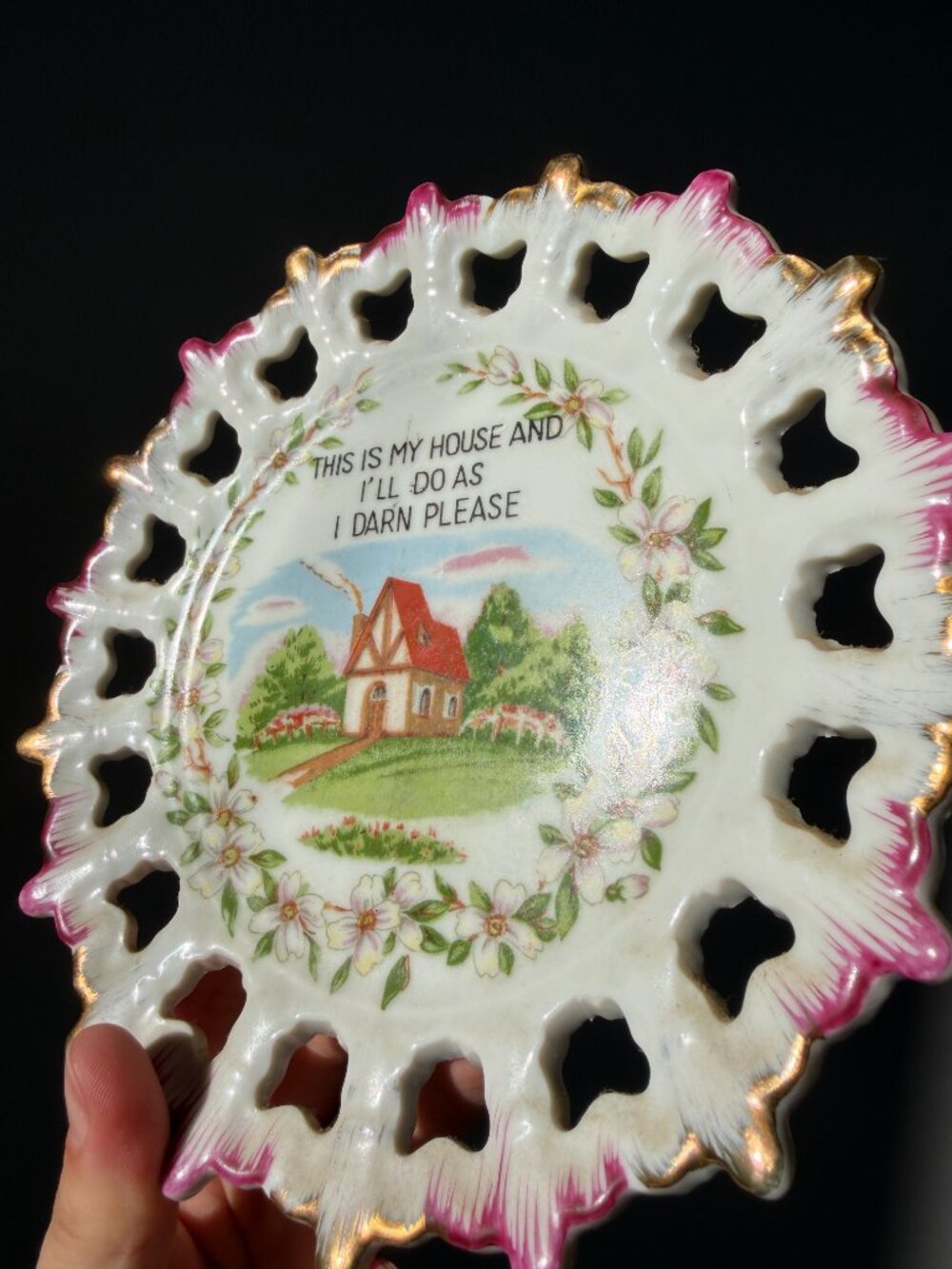2/$40 ๐ธ Cottagecore Porcelain Plate 'This Is My House I'll Do As I Darn Please" - Picture 3 of 5